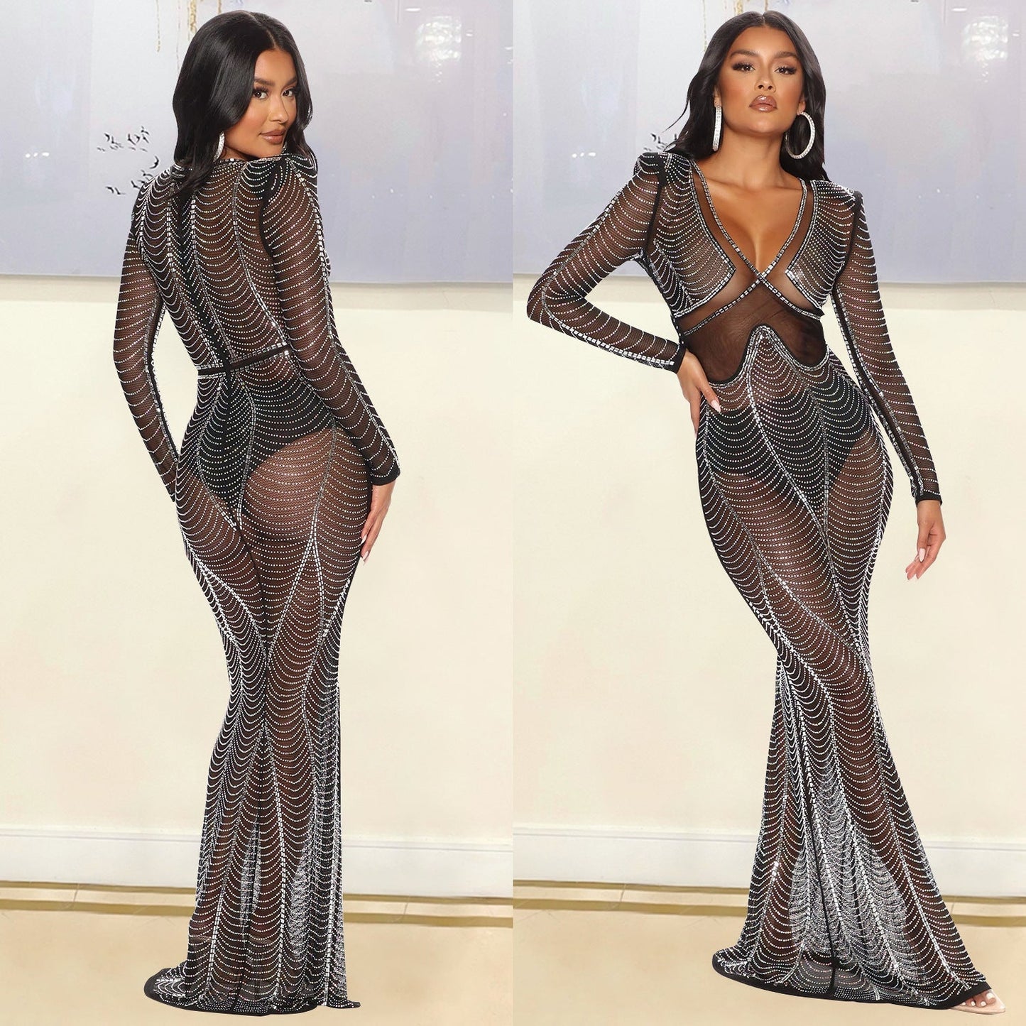 Magaly® | Women'S Evening Dress Made Of Mesh With Rhinestone Decorations