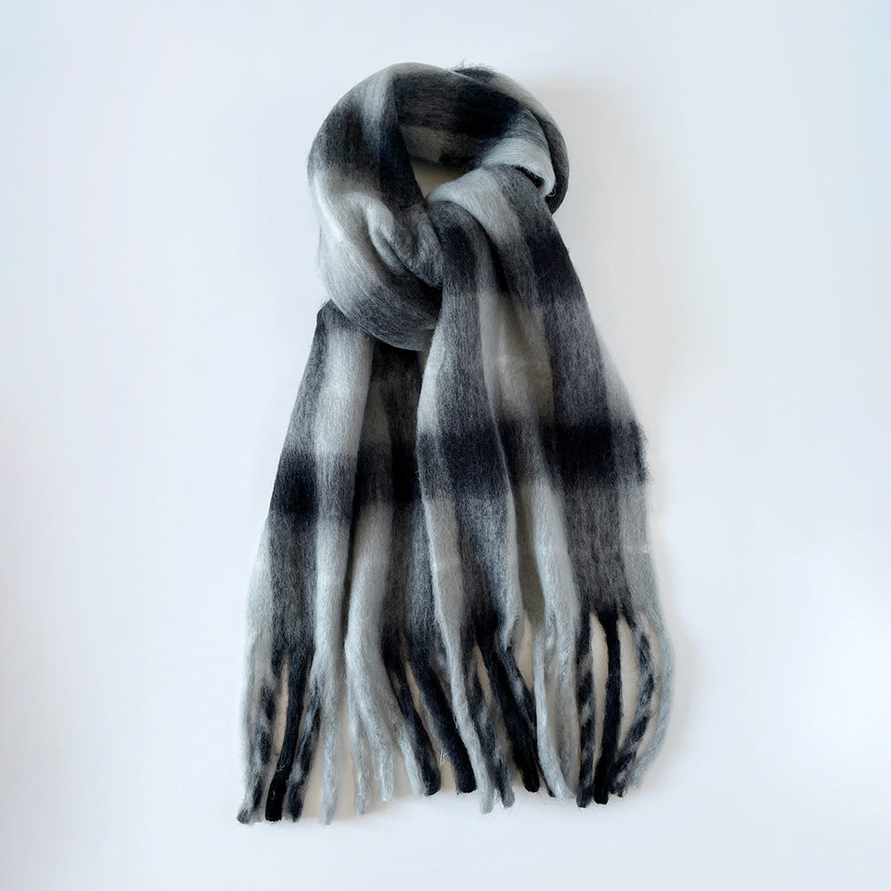 Plaid Mohair Blend Scarf