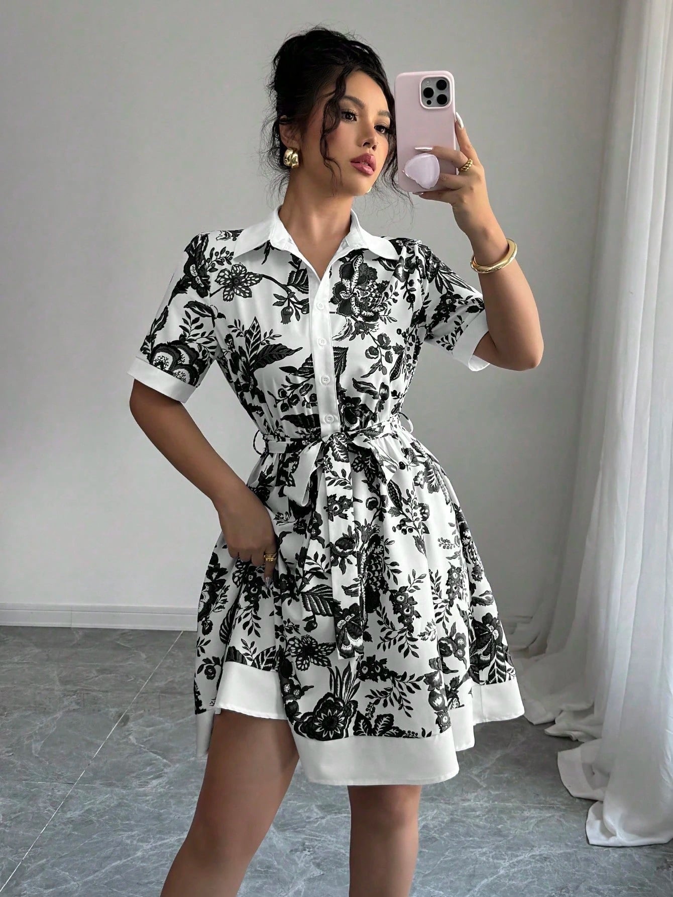 Guadalupe® | Women'S Floral Print Shirt Dress With Belt