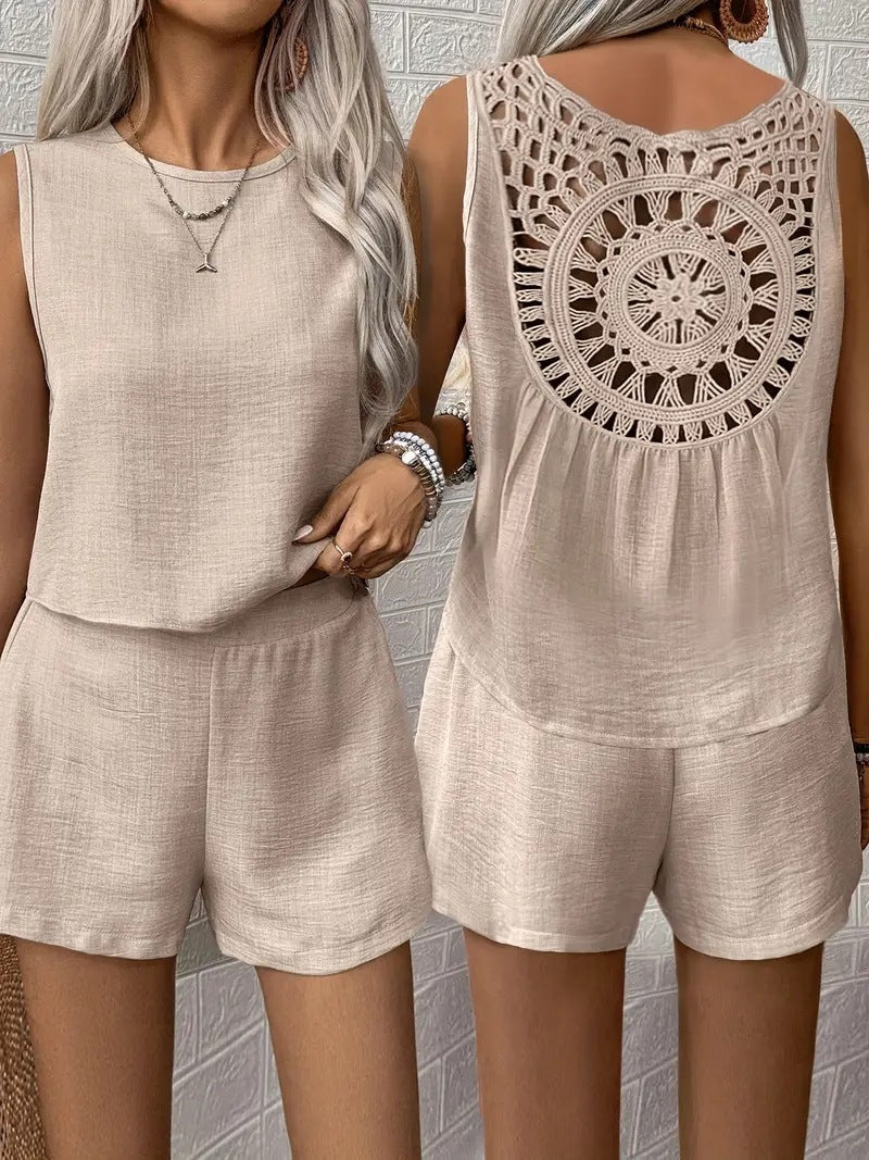Sofía® | Women'S Sleeveless Top With Unique Crochet Pattern And Comfortable Shorts
