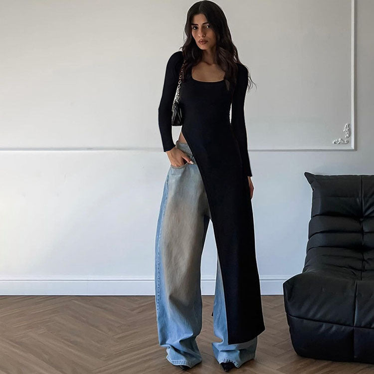 Yasmina® | Women'S Asymmetric Maxi Dress With Long Sleeves
