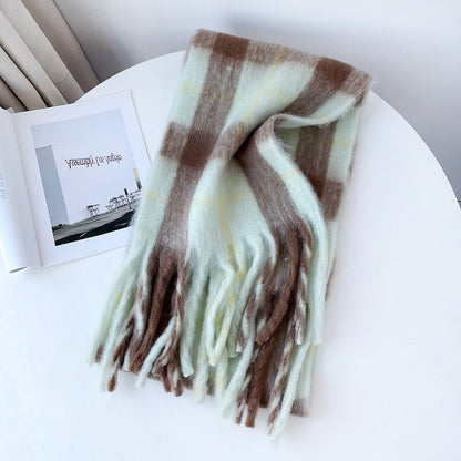 Plaid Mohair Blend Scarf