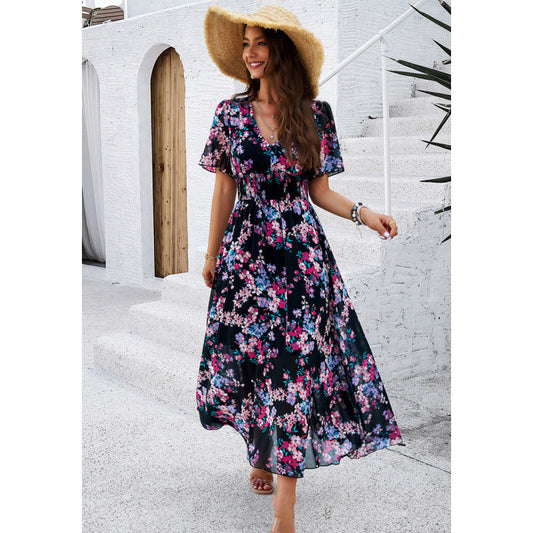 Yasmina® | Women'S Floral Maxi Dress With Flutter Sleeves