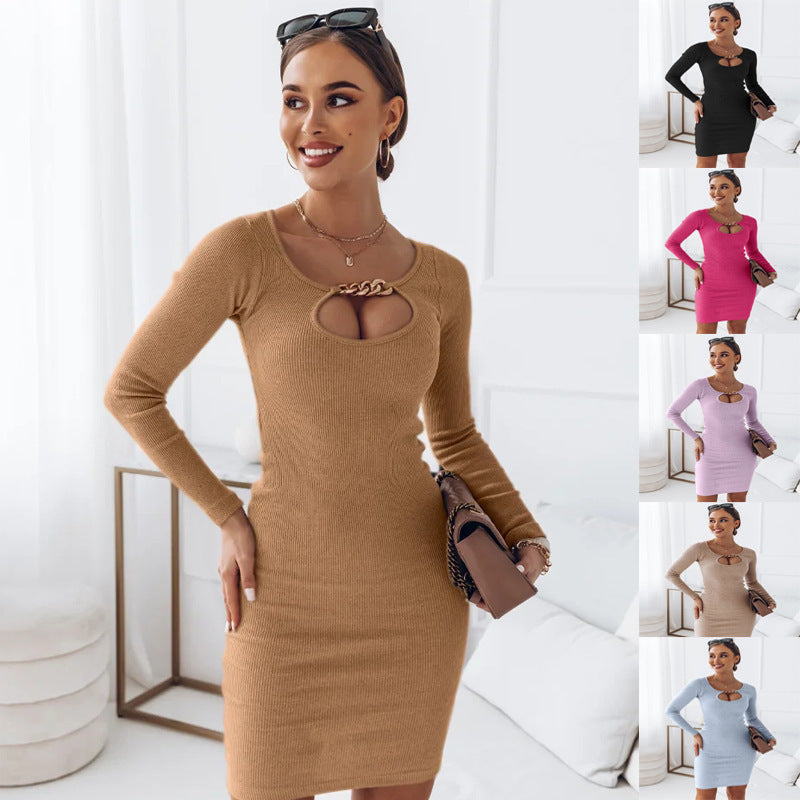Penélope® | Women'S Bodycon Dress With Deep Neckline And Long Sleeves
