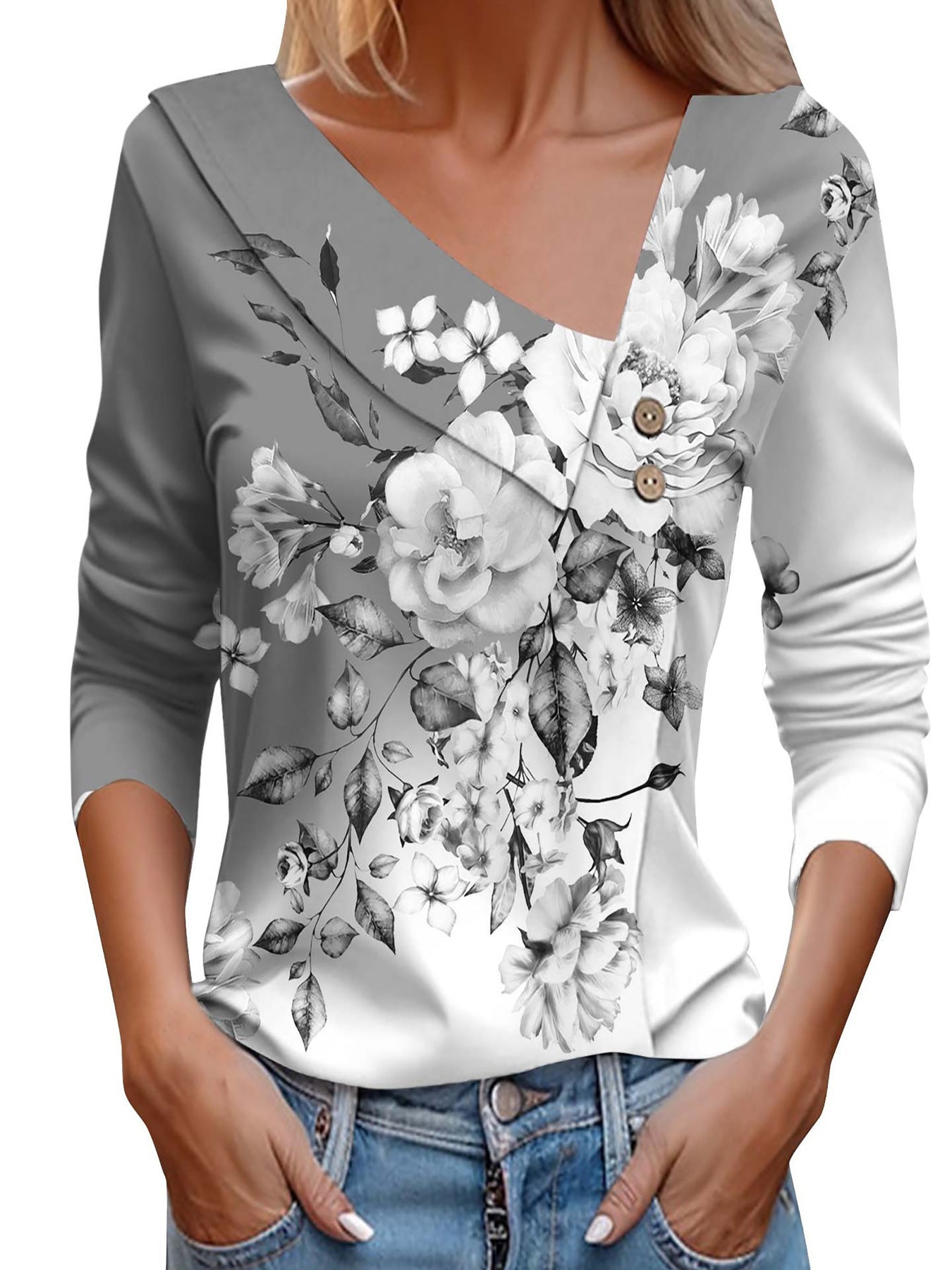 Matilde® | Women'S Blouse Shirt With Floral Appliqu�� And Modern Button Details