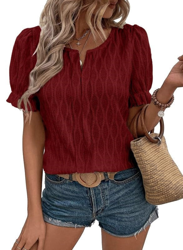 Yolanda® | Haut jacquard à Manches bouffantes for women – trendy, ample and comfortable