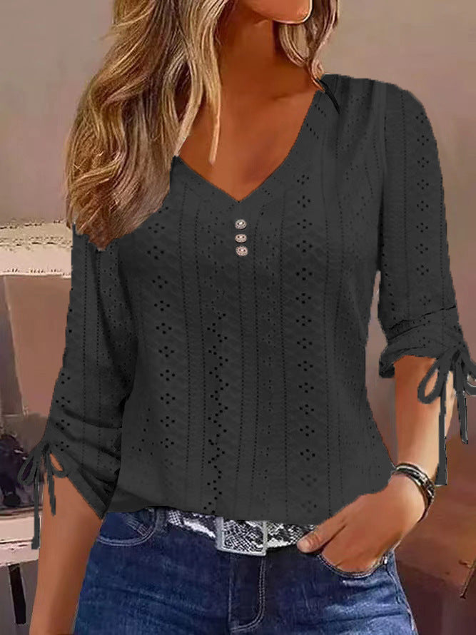 Miriam® | Women'S Blouse Shirt With Timeless Perforated Look And Ruffled Sleeves