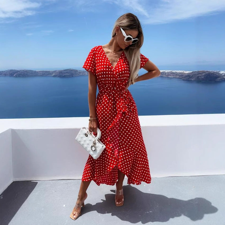 Yolanda® | Women'S Asymmetrical Maxi Dress With Dots And Low Waist