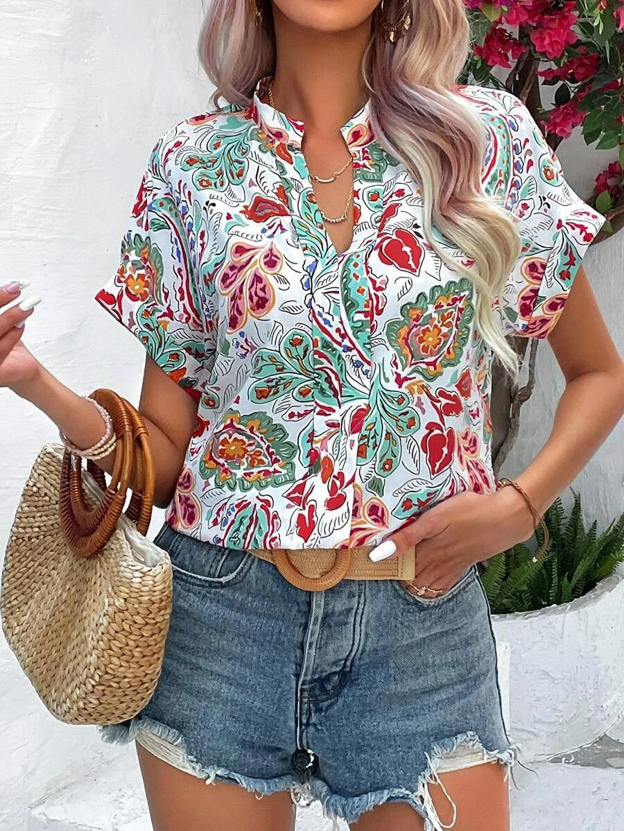 Judith® | Women'S Floral Pattern Short-Sleeved Blouse