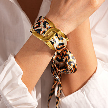 Stainless Steel Hollow Fabric Open Bracelet