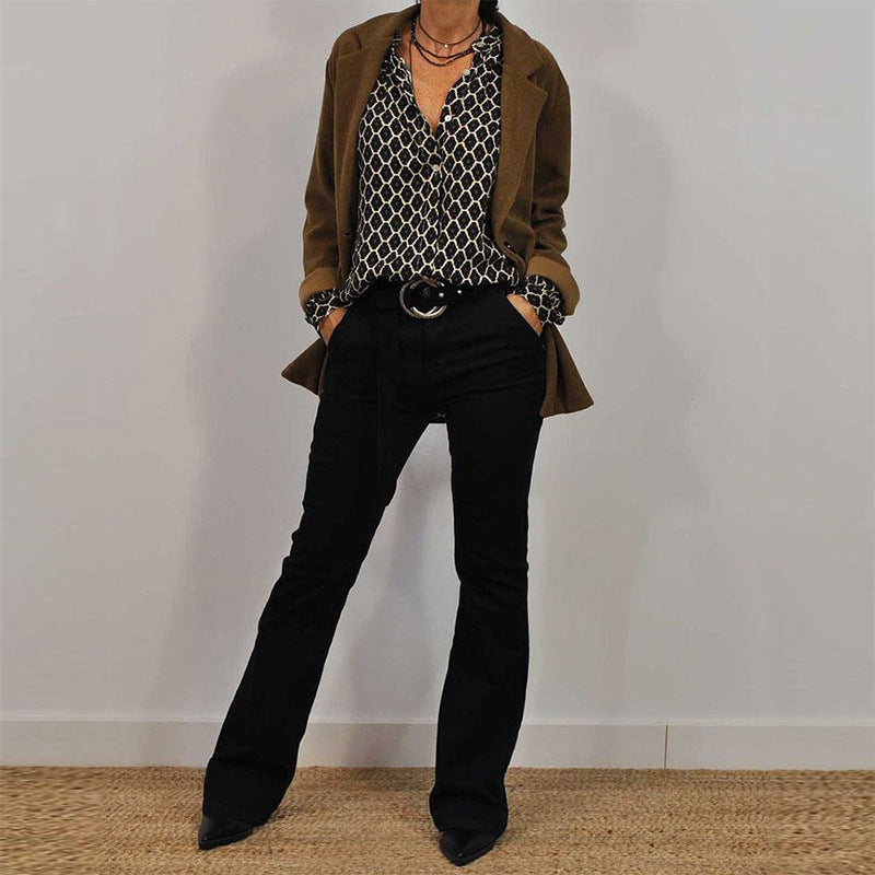 Gabriela® | Women'S Blouse With Geometric Print And Fashionable Stand-Up Collar