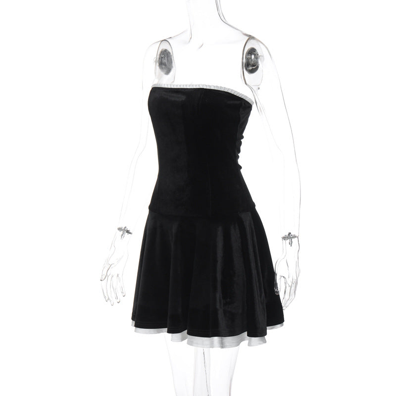 Suede Collage Ruffled Wraparound Pleated Skirt