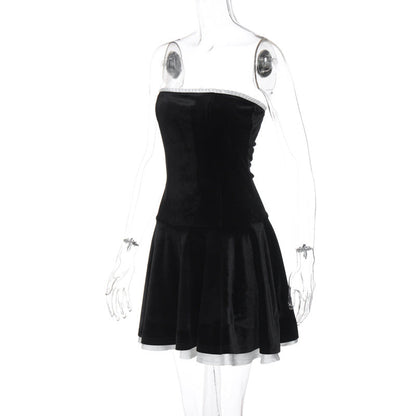 Suede Collage Ruffled Wraparound Pleated Skirt