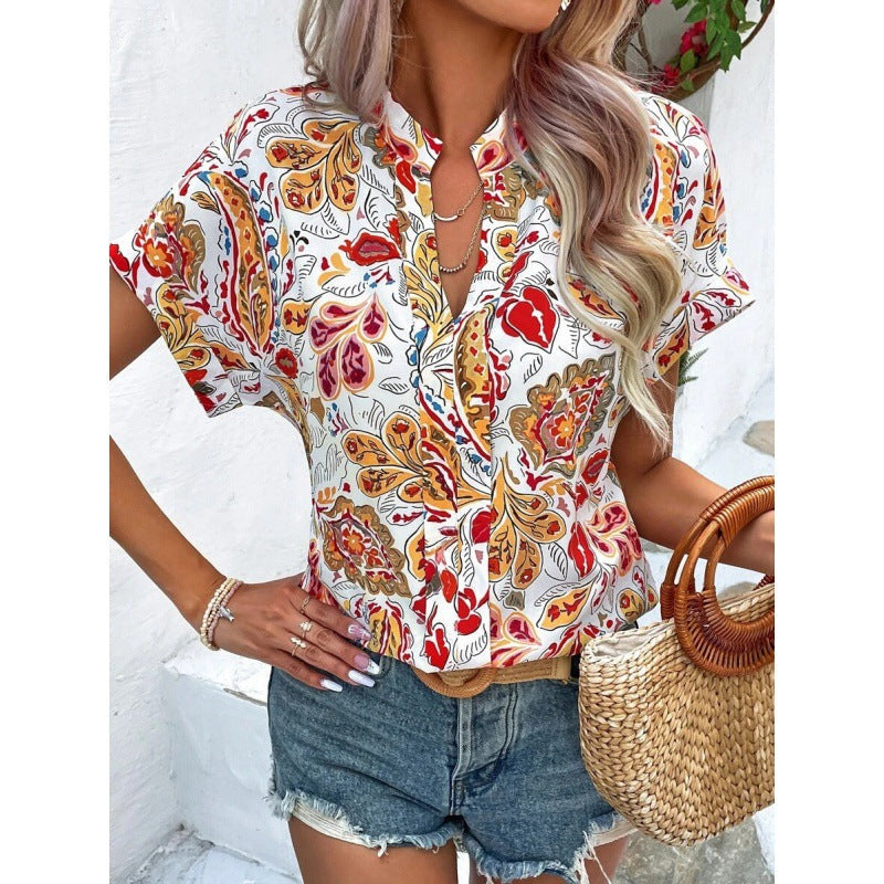 Hana® | Women'S Blouse With Lively Pattern And Short Sleeves