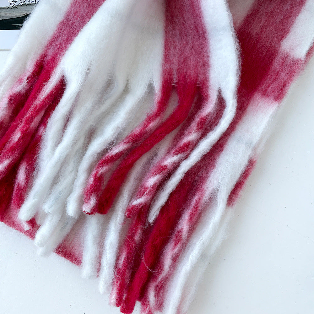 Plaid Mohair Blend Scarf