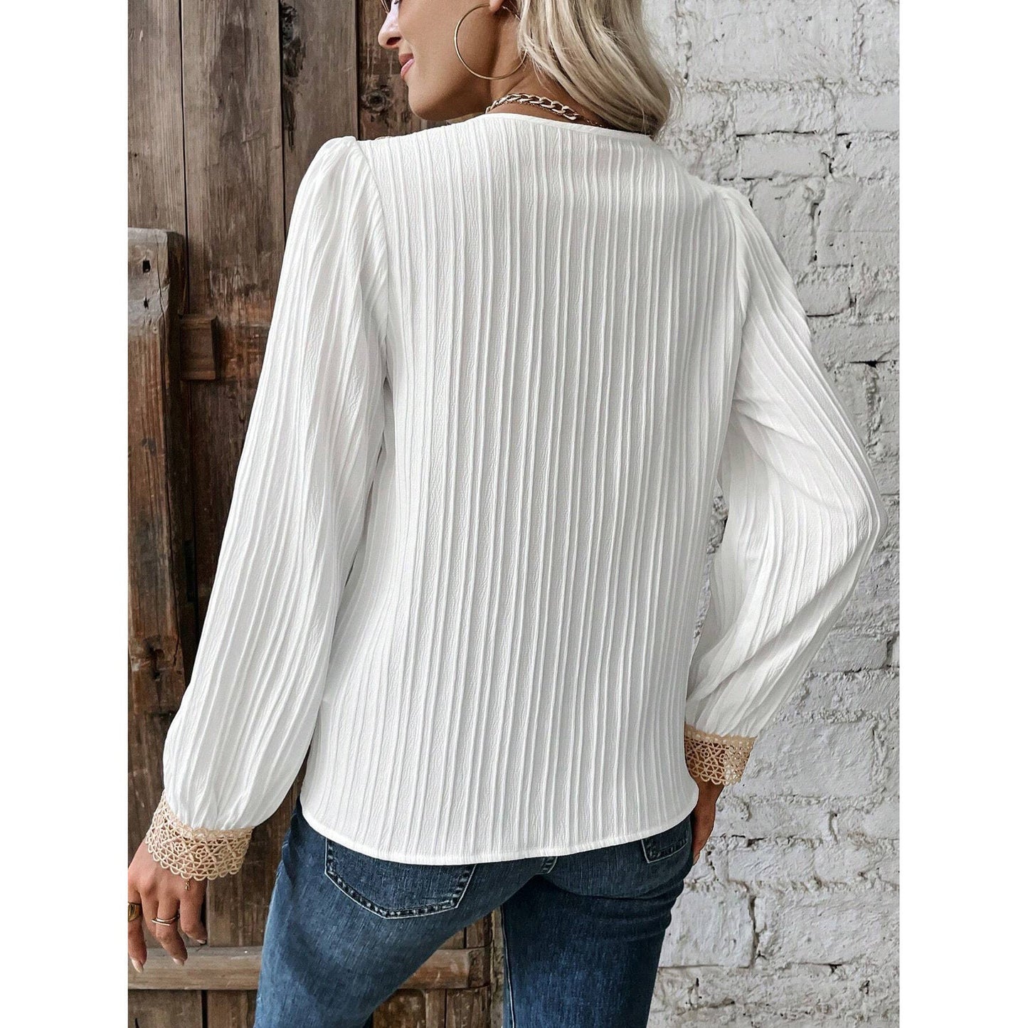 Corina® | Women'S Blouse With Elegant Lace Details And Ribbed Design