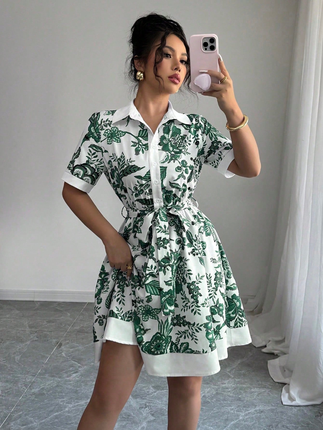 Guadalupe® | Women'S Floral Print Shirt Dress With Belt