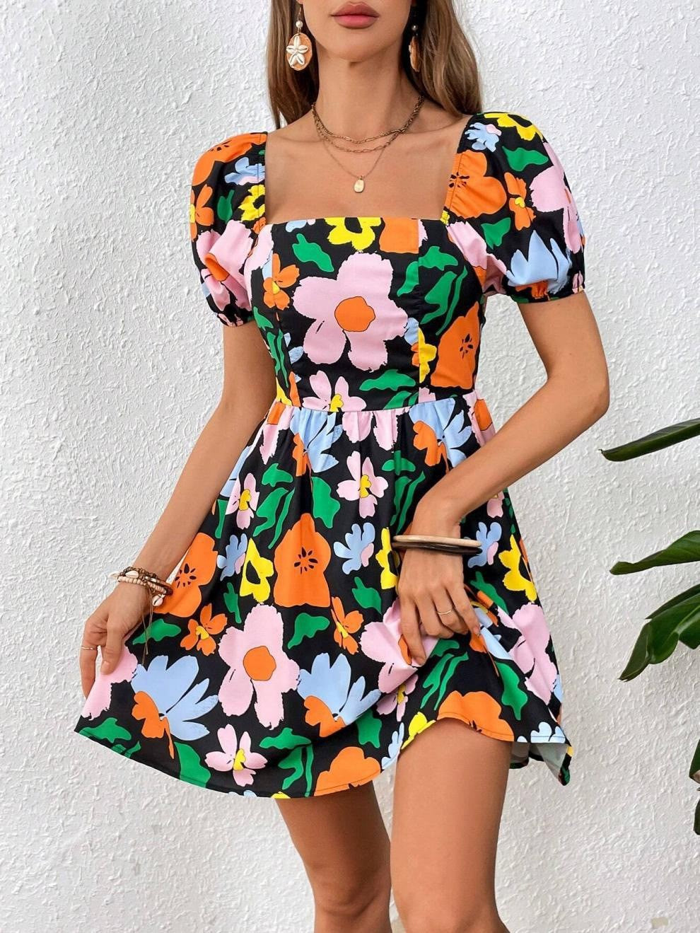 Otilia® | Women'S Floral Dress With Puff Sleeves