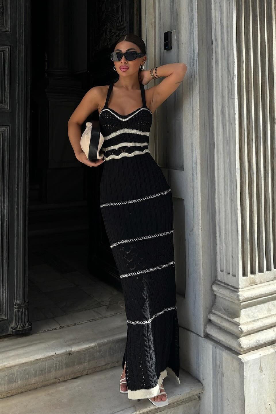 Yadira® | Knitted Maxi Dress With Slit And Cutouts