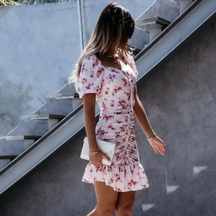 Xiomara® | Women'S Floral Print Ruffled Shirt Mini Dress With Puff Sleeves
