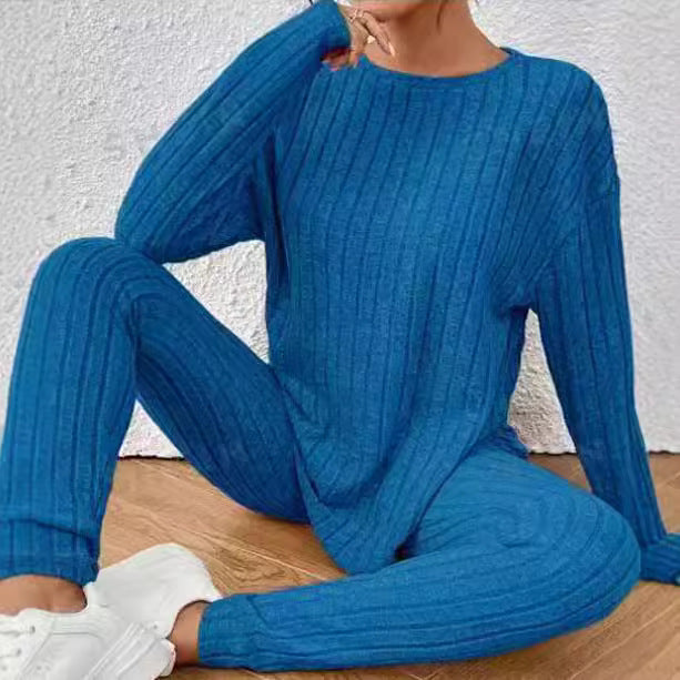 Yadira® | Women'S Comfortable Ribbed Knit Lounge Set With Wide Cut And Long Sleeves
