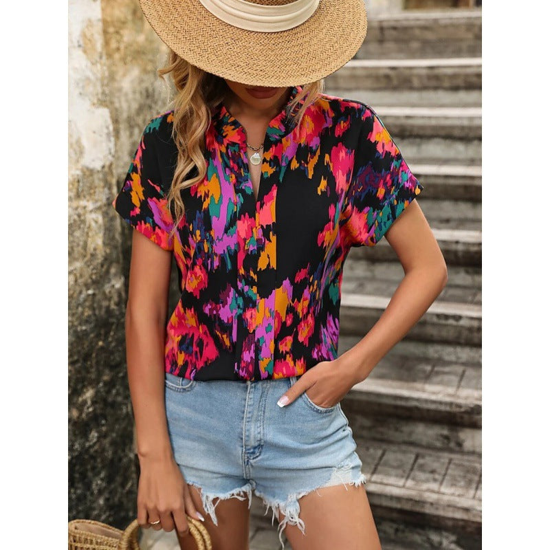 Hana® | Women'S Blouse With Lively Pattern And Short Sleeves