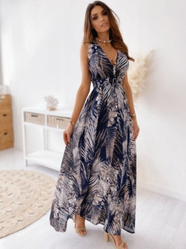Fátima® | Bohemian Maxi Dress For Women With Deep V-Neck And Tie Belt