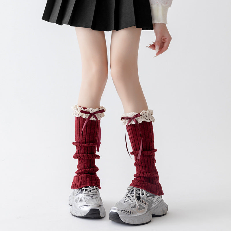 Cotton Ruffled Red Leg Warmers