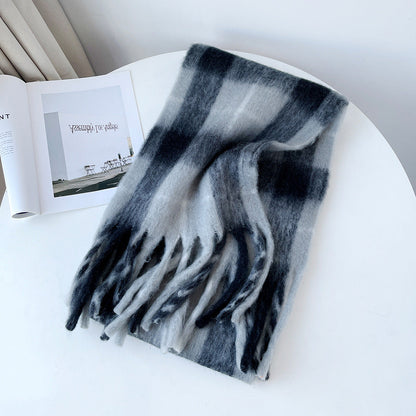 Plaid Mohair Blend Scarf