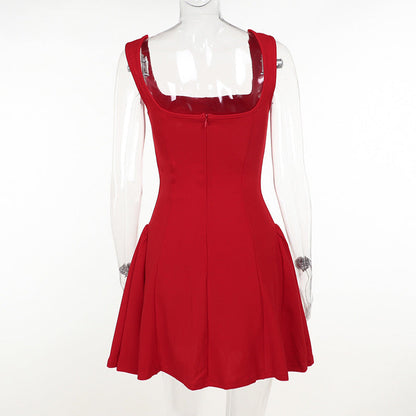 Square Neck Slim Fit Waist A-Line Vest Dress