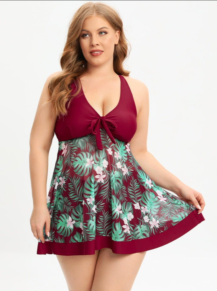 Kitija® | Retro Style Swimwear With High Waist Printed Plus Size Dress