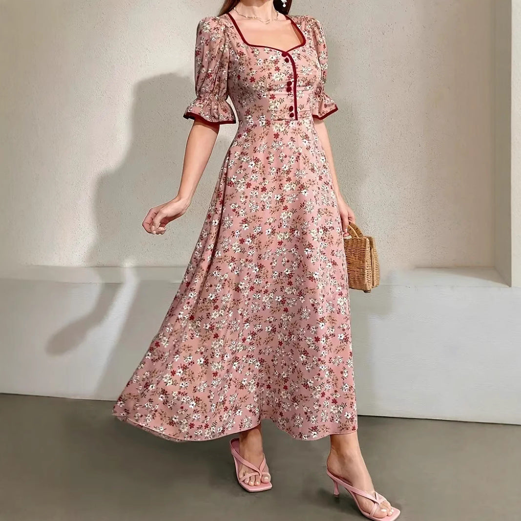 Noemí® | Women'S Floral Print Maxi Dress With Chic Square Neckline And Puff Sleeves
