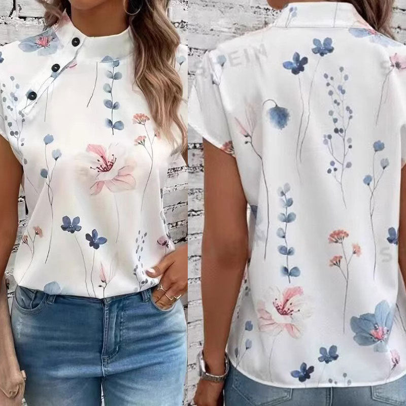 Flavia® | Women'S Blouse With Floral Accents And Button Details