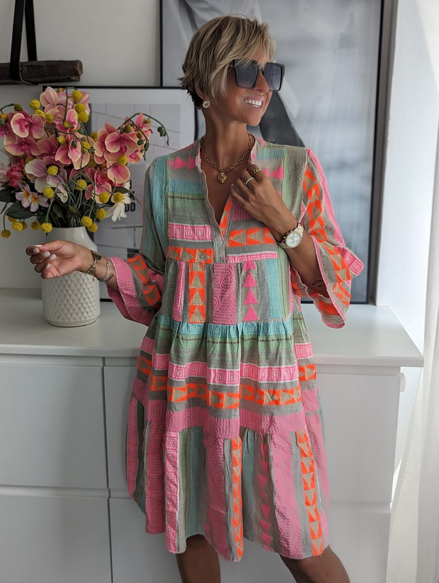 Megan® | Bohemian Dress With Ethnic Print