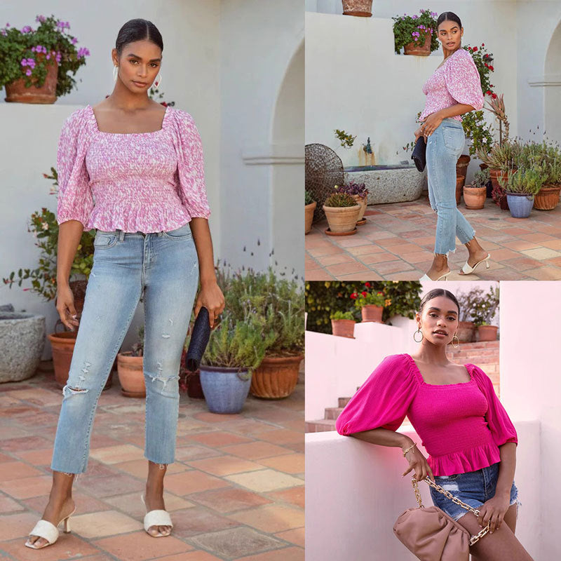 Ivette® | Women'S Blouse With Puff Sleeves And Feminine Ruffle Edge