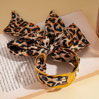 Stainless Steel Hollow Fabric Open Bracelet