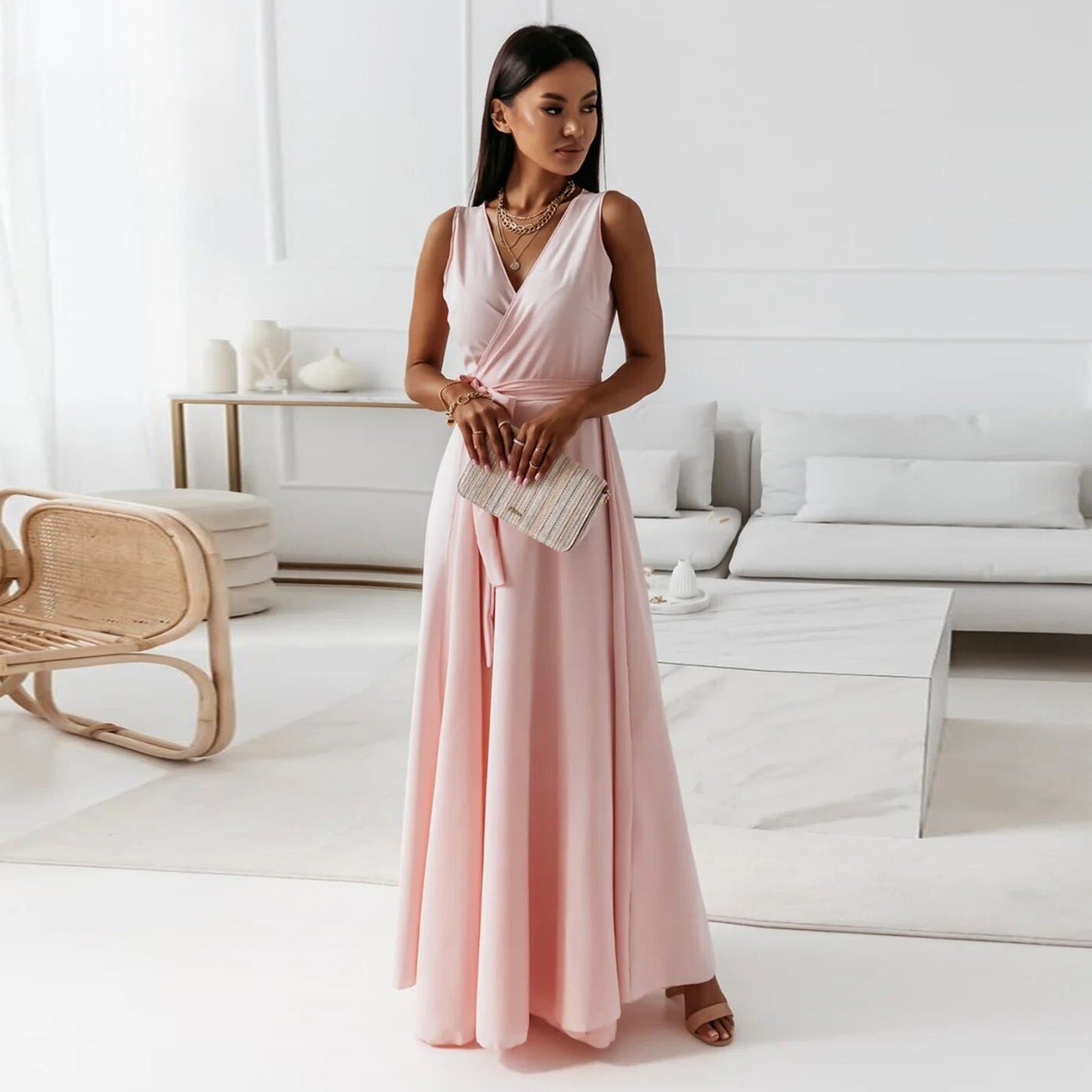Edvige® | Women'S Solid Color V-Neck Long Dress