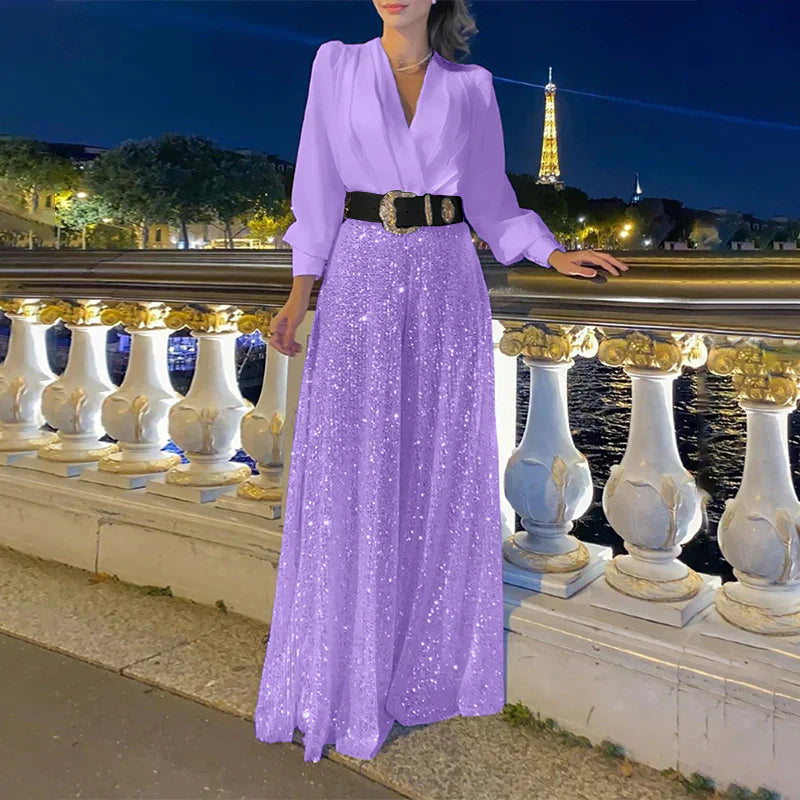 Luz® | Women's V-neck top and wide leg pants