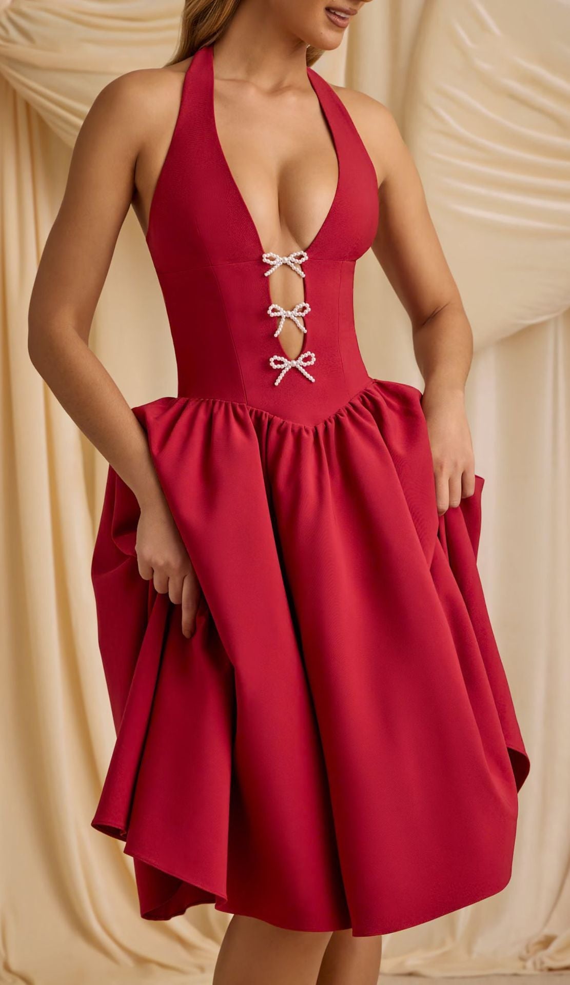 Norma® | Women'S Evening Dress With Deep V-Neck And Elegant Bows
