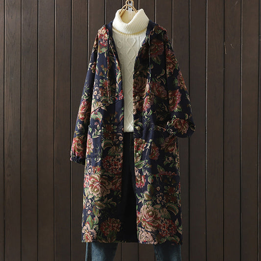 Micaela | Vintage style long coat with floral print