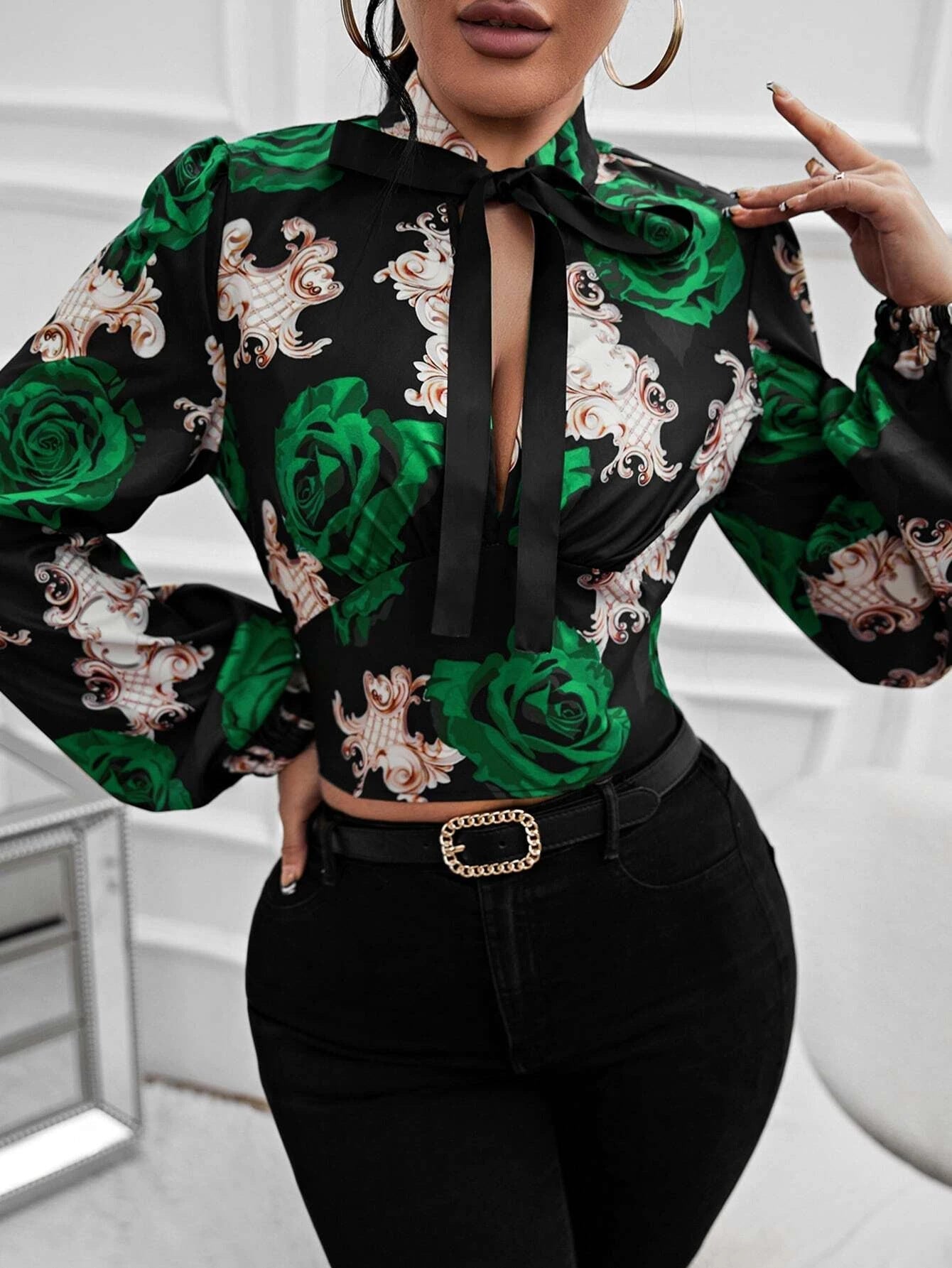 Laura® | Women'S Blouse With Bow Collar And Floral Design