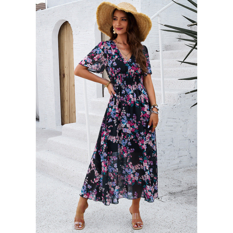 Yasmina® | Women'S Floral Maxi Dress With Flutter Sleeves