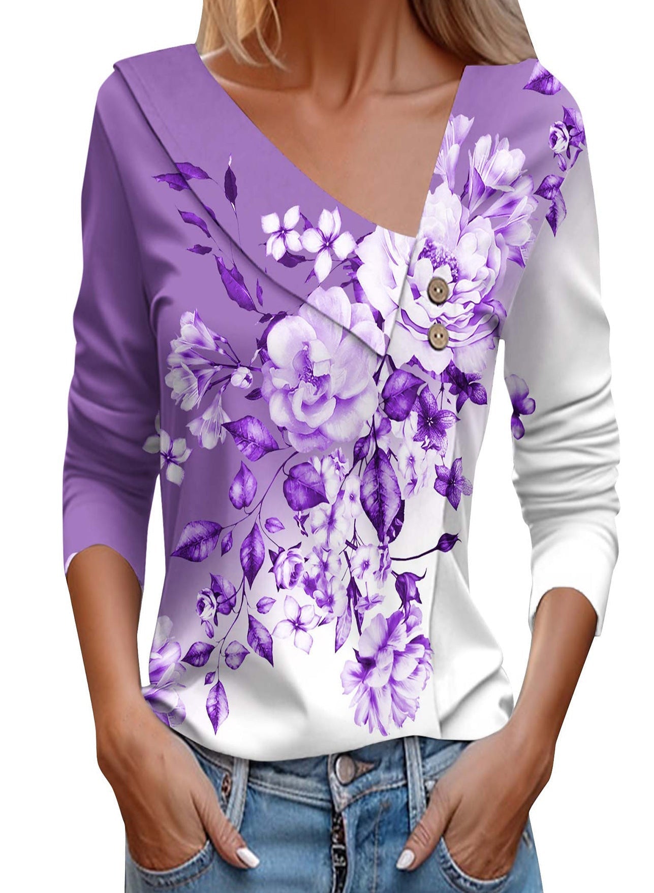 Matilde® | Women'S Blouse Shirt With Floral Appliqu�� And Modern Button Details