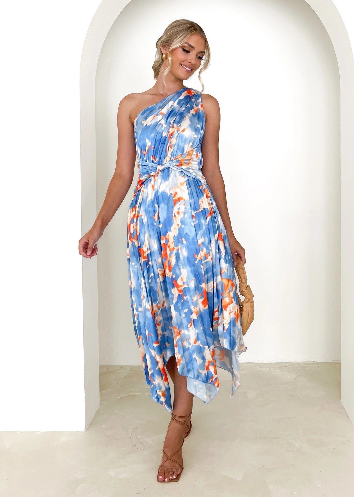 Tatiana® | Women'S Asymmetrical Evening Dress With Floral Design And Waist Belt