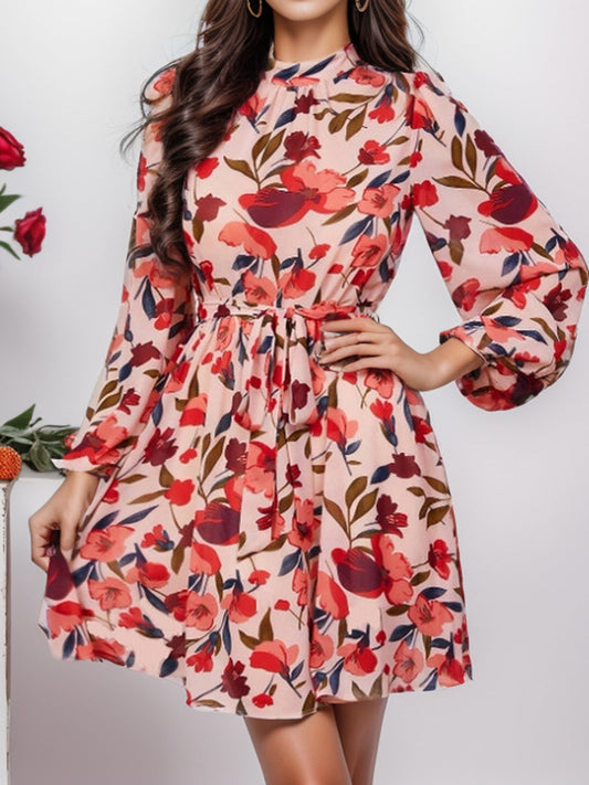 Nerea® | Women'S Floral Print Dress With Waist Belt And Long Sleeves