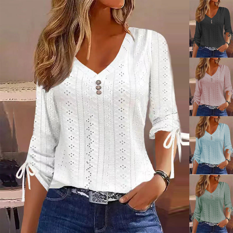 Miriam® | Women'S Blouse Shirt With Timeless Perforated Look And Ruffled Sleeves