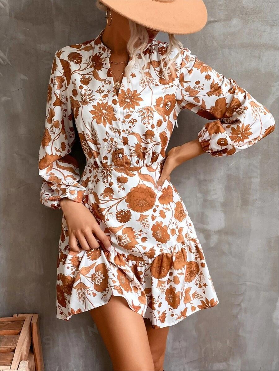 Nayeli® | Women'S Floral Print Casual Dress With Button Placket And Gathered Hem
