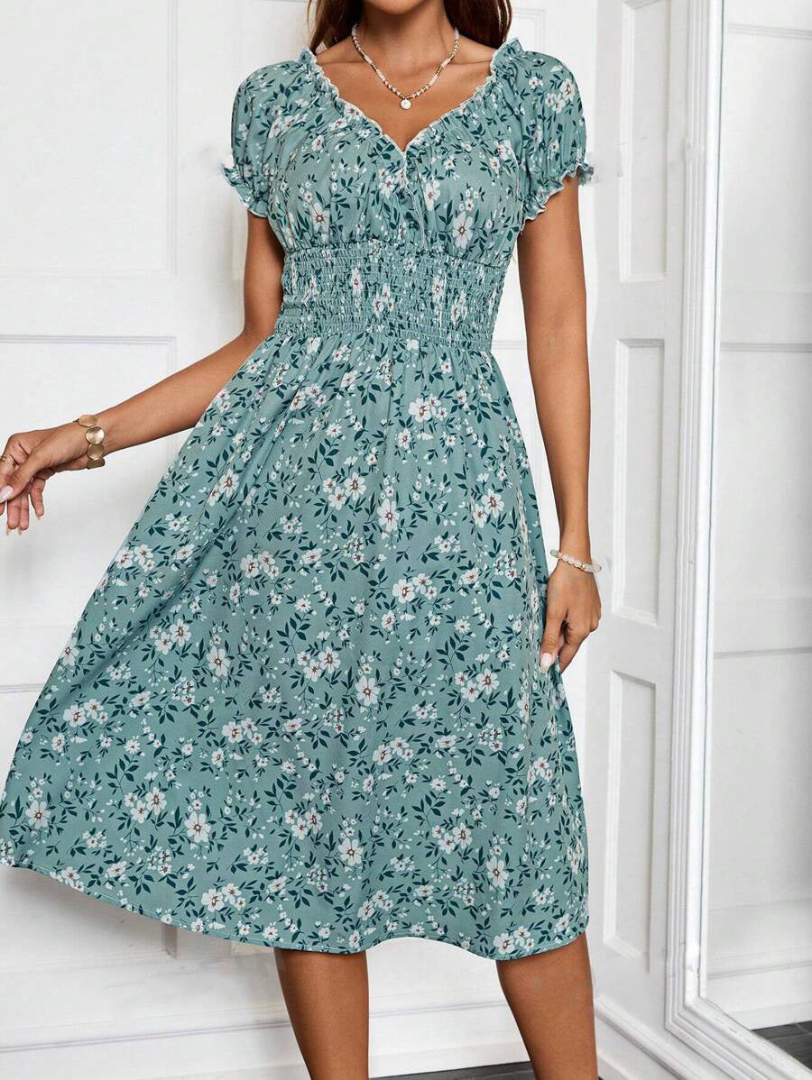 Julia® | Women'S Floral Midi Dress With Elastic Waist And Ruffle Details