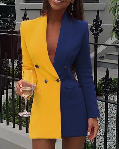 Gloria® | Women'S Blazer Dress With Asymmetric Color Design And Double Button Placket