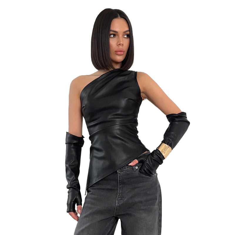 Ximena® | Women'S Asymmetric Leather Top With Long Sleeves